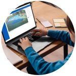 Boy analyzing his own tennis match